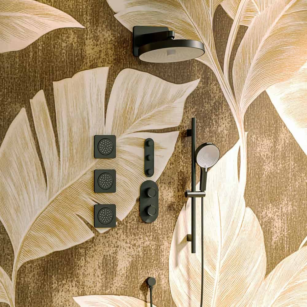 Thermostatic shower system with wall mounted rain shower head and handheld - SC129