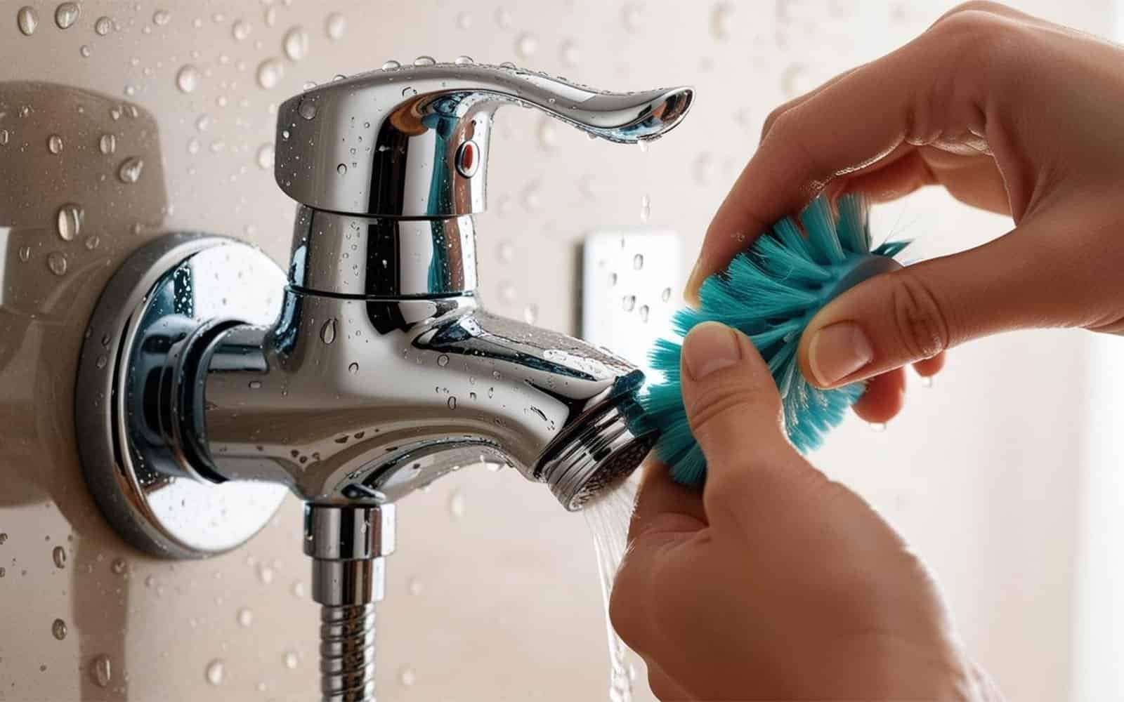 Scrub any visible mineral deposits with a soft brush