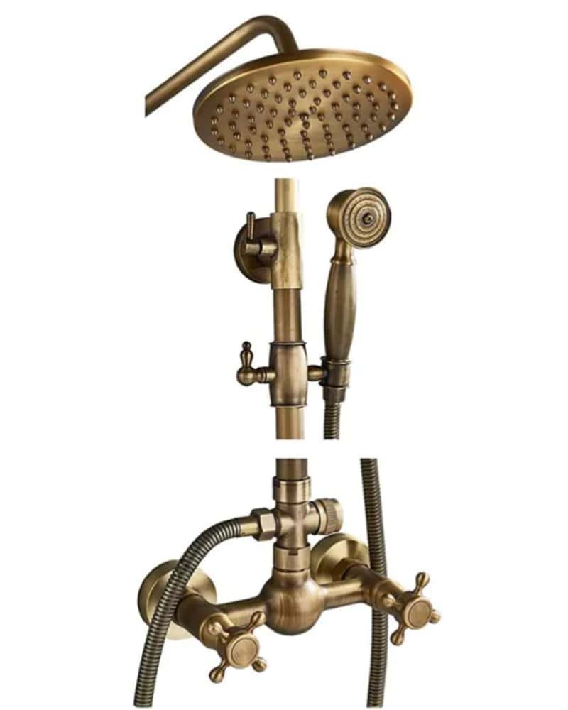 Juno Antique Brass Rainfall Exposed Wall Mount Shower Set (2)