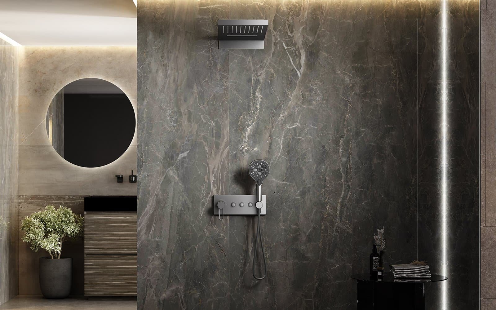 Gunmetal 3-way shower system push button