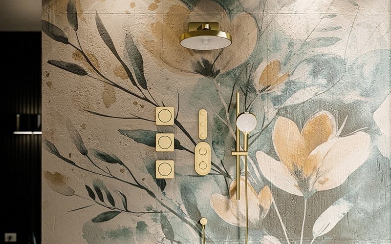 Thermostatic wall mounted shower system - sc129 - brushed gold - 8005000