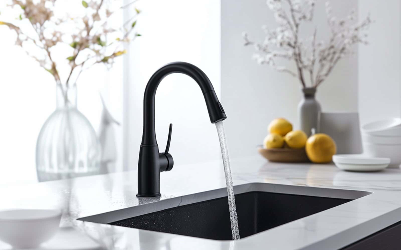 kitchen faucet matter black - flow rate display