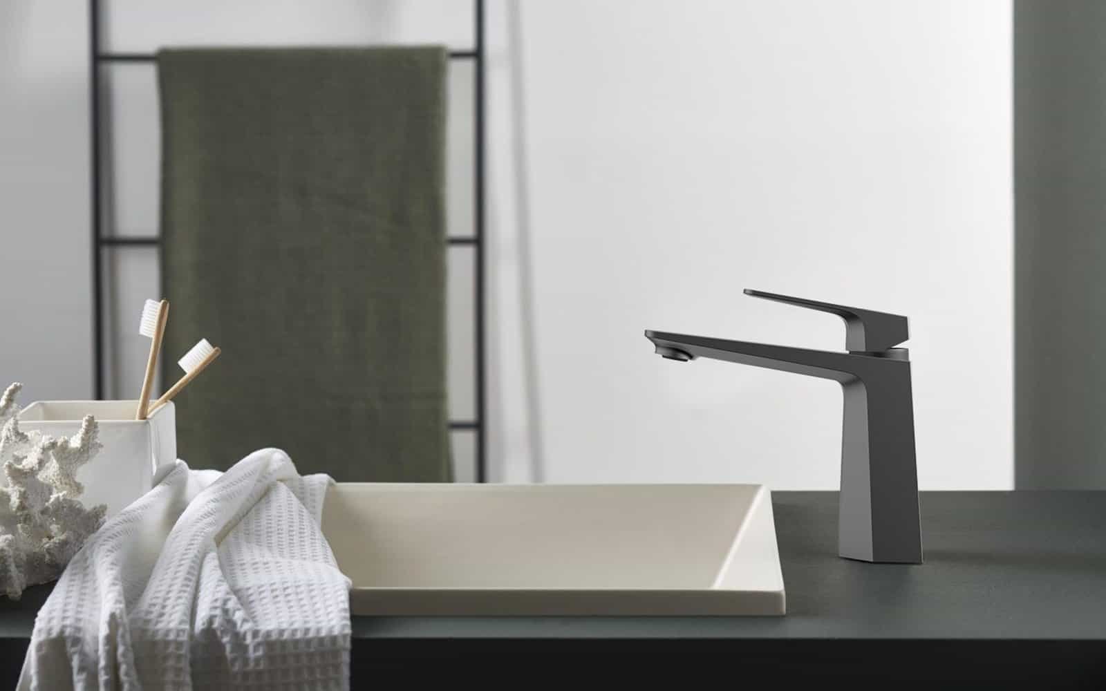Bathroom standard faucet in gunmetal finish with geometric design – B1015 Bathroom standard faucet in gunmetal finish with geometric design - B1015