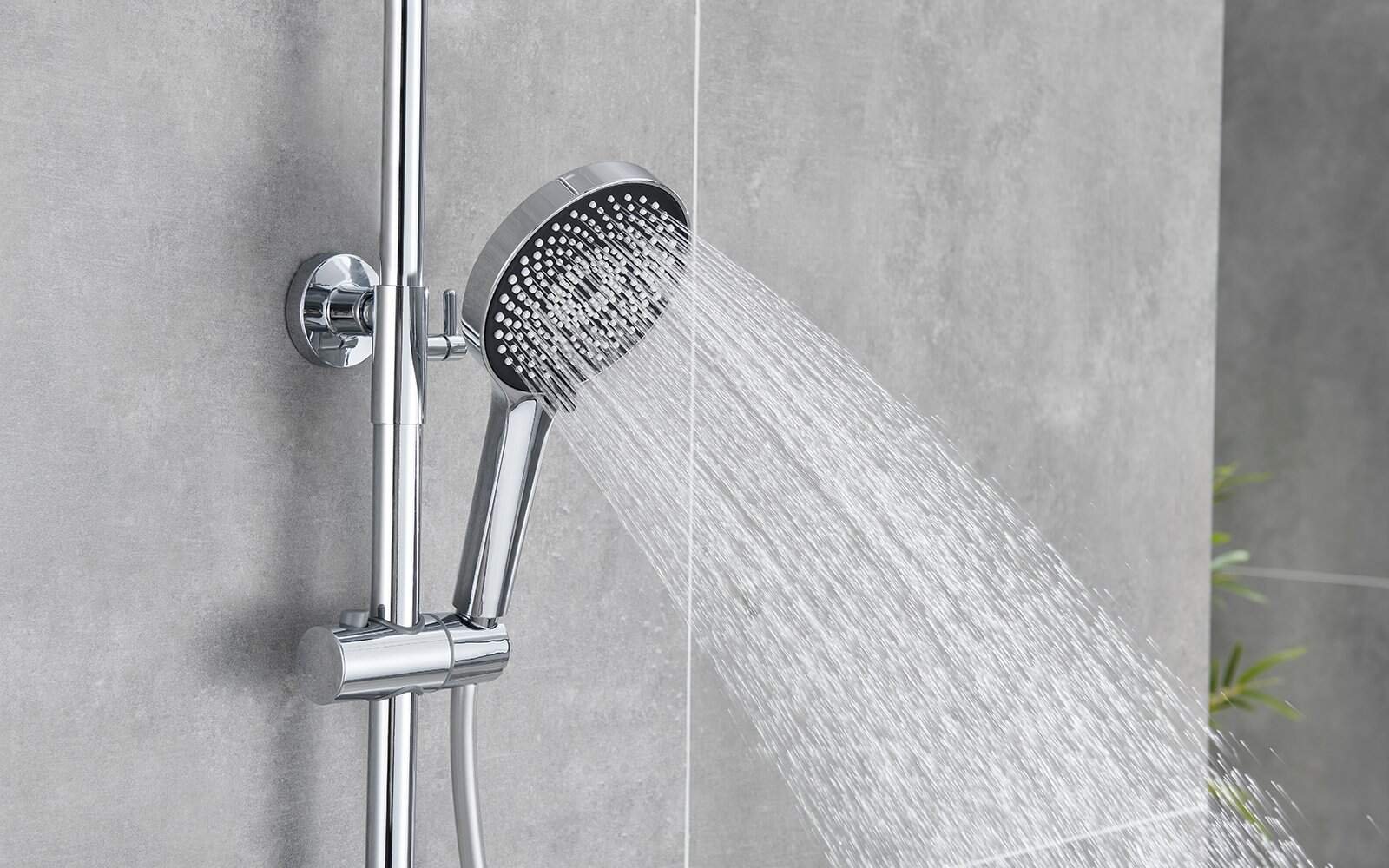 chrome exposed shower system with showerhead