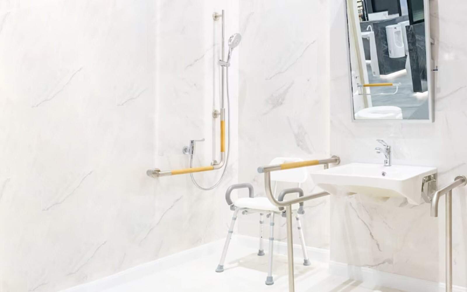 ADA shower fixture with bars and shower seat ADA shower fixture with bars and shower seat