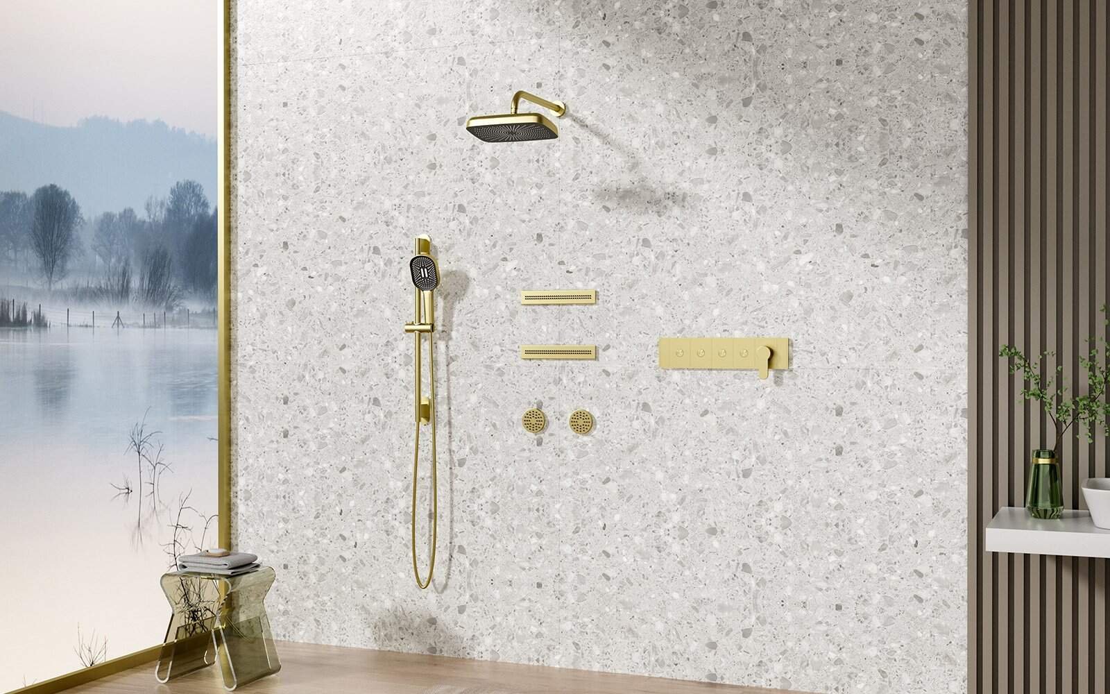 Luxury shower system with multi sprays in gold finish Luxury shower system with multi sprays in gold finish