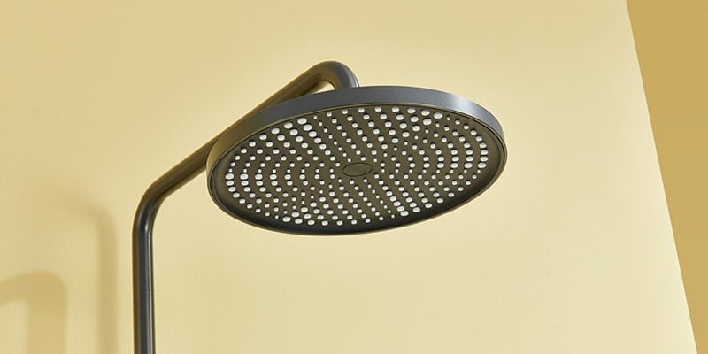 exposed pipe shower column shower head gunmetal finishes