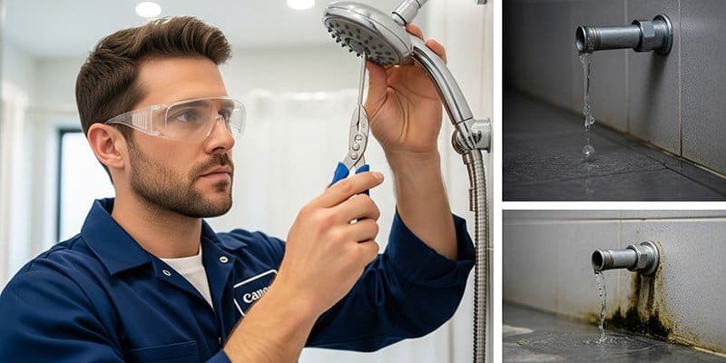 A professional plumber carefully installing shower system components, highlighting the importance of expert installation to avoid common mistakes