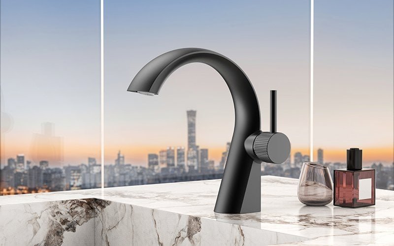 Matte black Luna bathroom faucet with handle - B030C