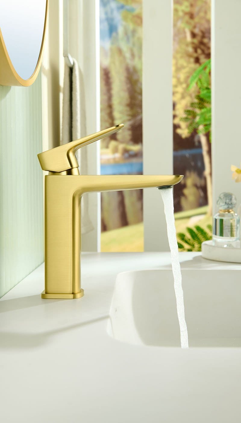 PVD Brushed gold bathroom faucet - side view