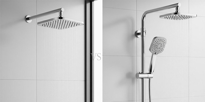 a fixed shower head and a shower head with in a shower column