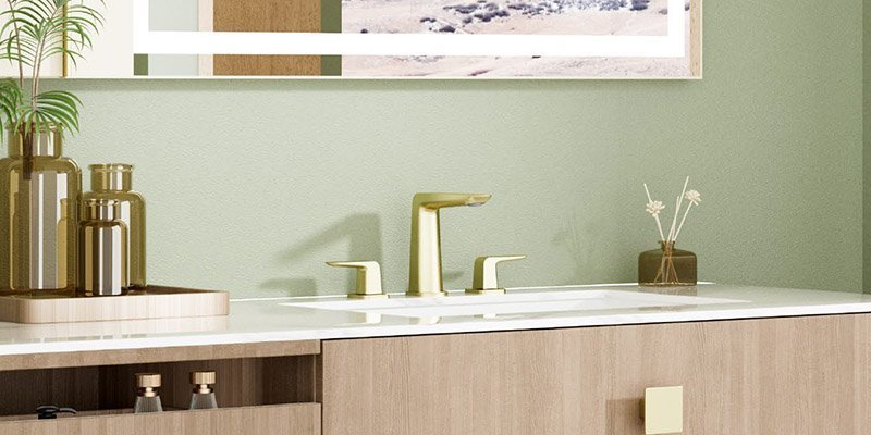 widespread bathroom faucet pvd brushed gold finishes - B100704431