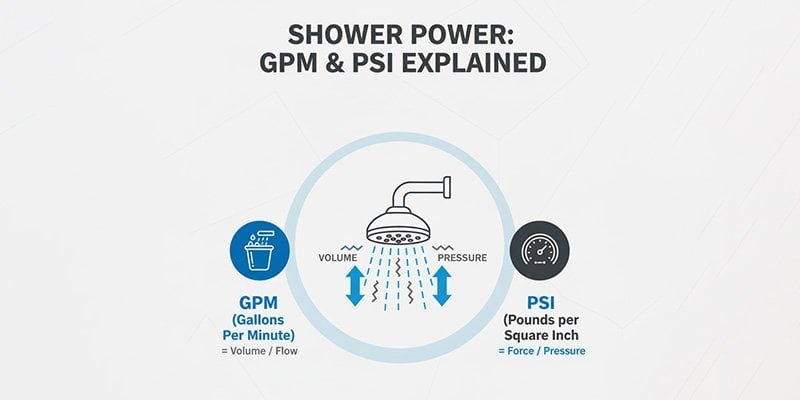 A clean and modern infographic that visually defines GPM and PSI. A clean and modern infographic that visually defines GPM and PSI.