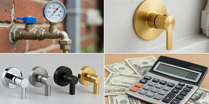 A collage of four images of notice of buying shower