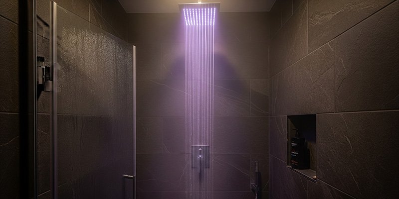 Inside a dark steamy luxury shower