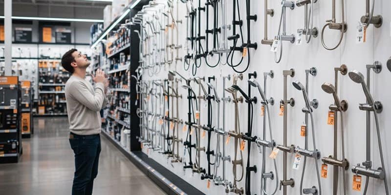The person is standing in the plumbing aisle