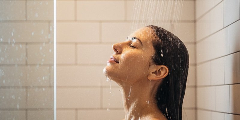 a person in a modern shower